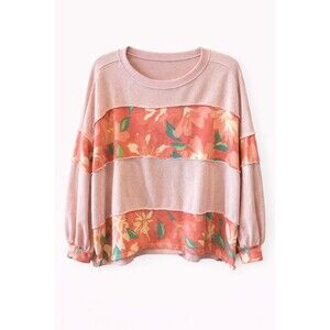 Haptics Floral Colorblock Sweatshirt Pink Coral Patchwork Top Size Large